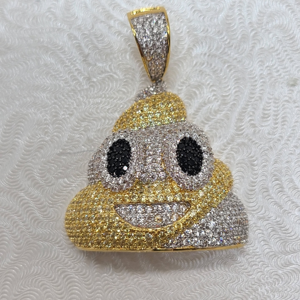NWOT 5 CT Lab Created Multi Colors Diamond Custom Poop Pendant 14k Gold Filled